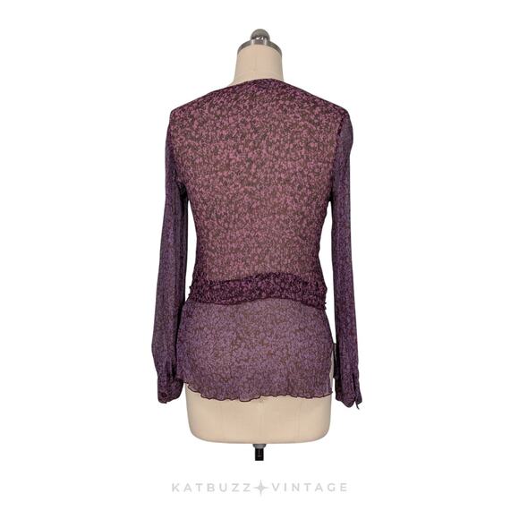 Y2K Cabi Silk Top M Pink Purple Fairy Whimsigoth Vintage Gauze Crinkle Boho - Picture 4 of 11